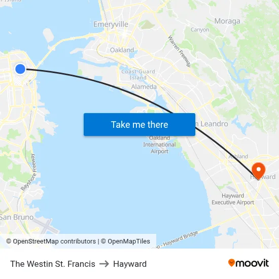 The Westin St. Francis to Hayward map