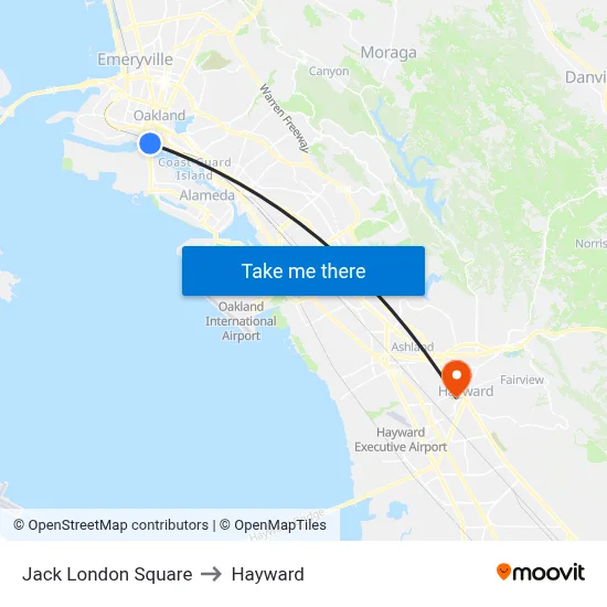 Jack London Square to Hayward map