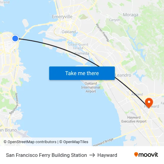 San Francisco Ferry Building Station to Hayward map