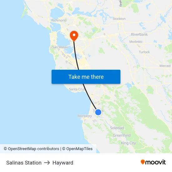 Salinas Station to Hayward map
