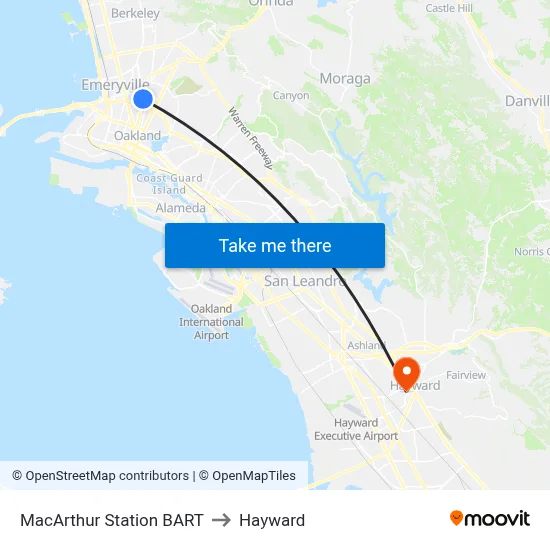 MacArthur Station BART to Hayward map