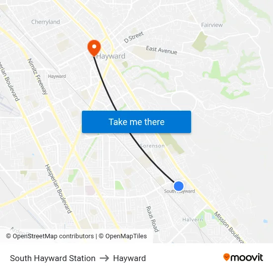South Hayward Station to Hayward map