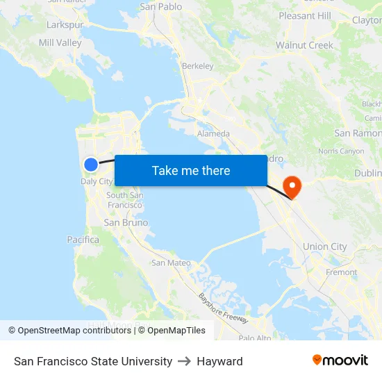 San Francisco State University to Hayward map