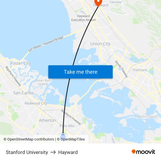 Stanford University to Hayward map