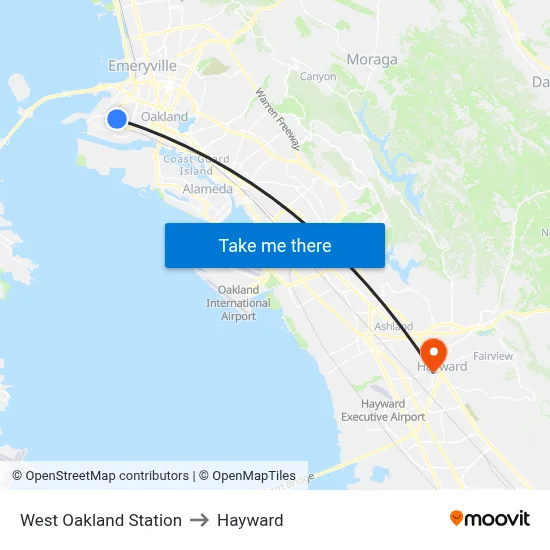 West Oakland Station to Hayward map