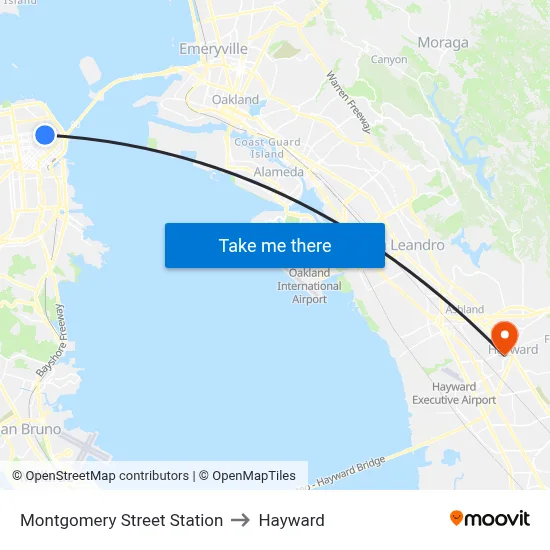 Montgomery Street Station to Hayward map