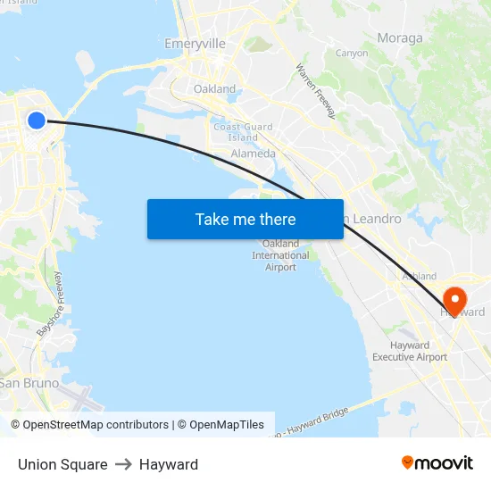 Union Square to Hayward map