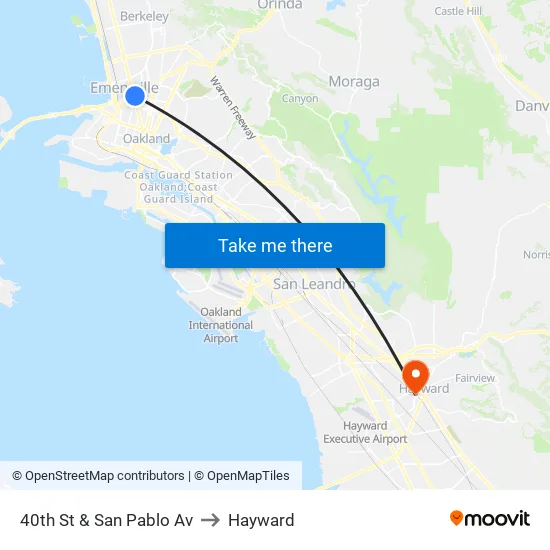 40th St & San Pablo Av to Hayward map