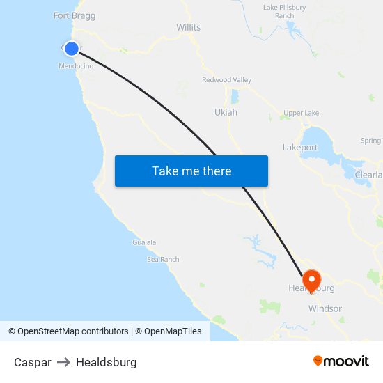 Caspar to Healdsburg map
