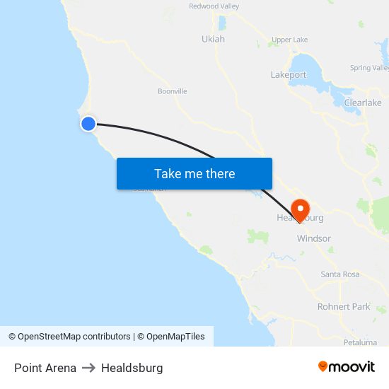 Point Arena to Healdsburg map