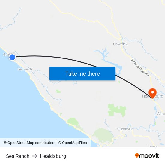 Sea Ranch to Healdsburg map