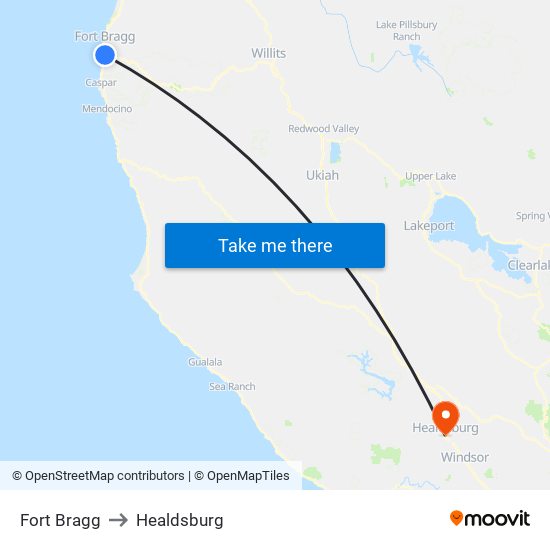 Fort Bragg to Healdsburg map