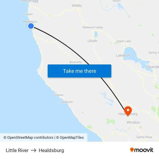 Little River to Healdsburg map