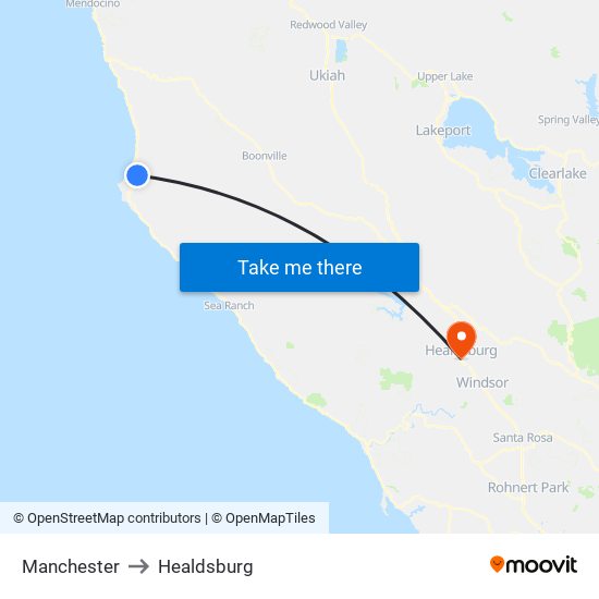 Manchester to Healdsburg map