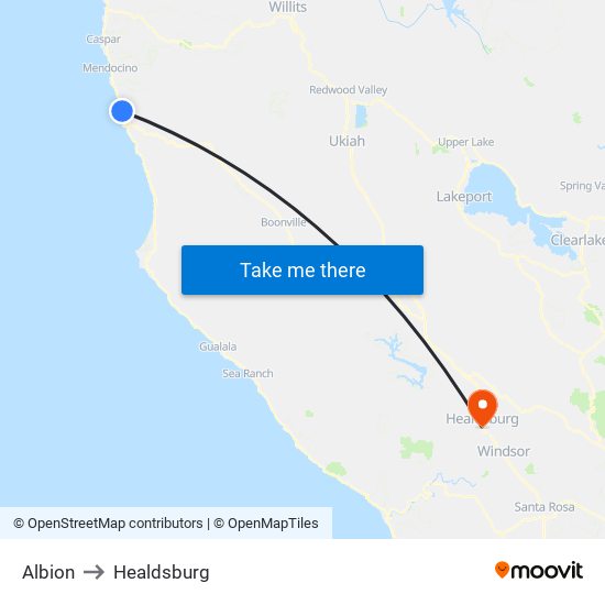 Albion to Healdsburg map