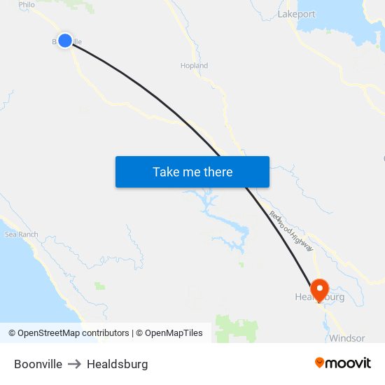 Boonville to Healdsburg map