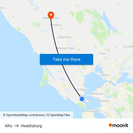 Alto to Healdsburg map