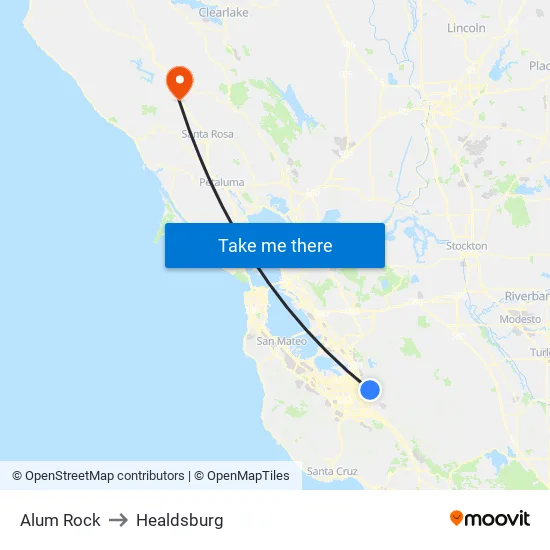 Alum Rock to Healdsburg map