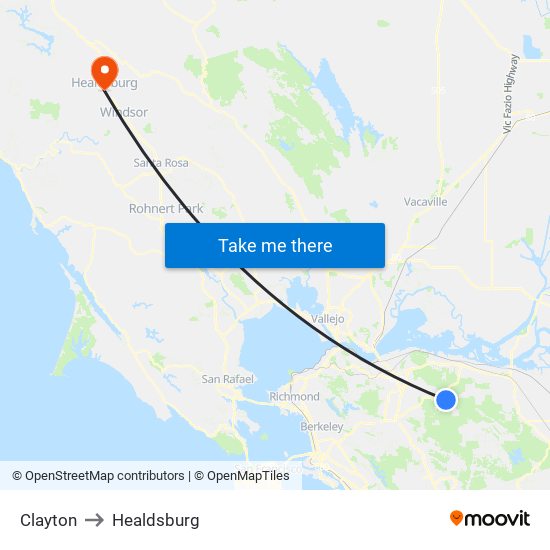 Clayton to Healdsburg map