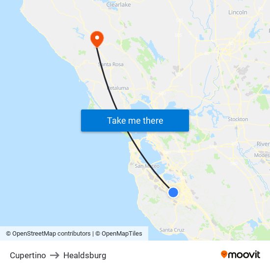 Cupertino to Healdsburg map