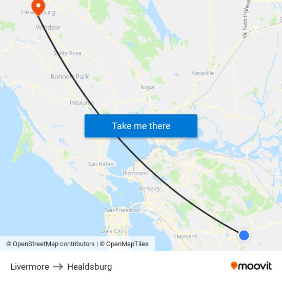 Livermore to Healdsburg map