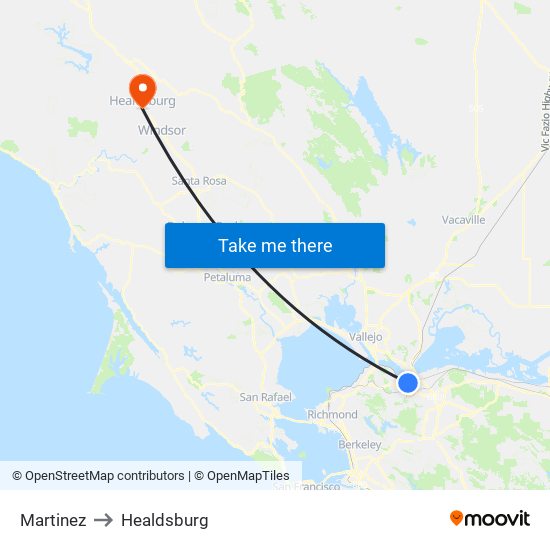 Martinez to Healdsburg map