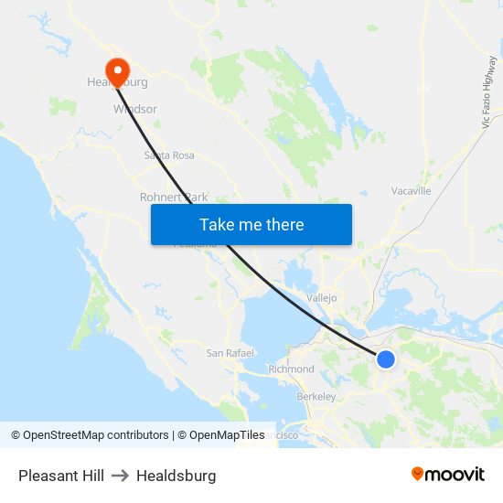 Pleasant Hill to Healdsburg map