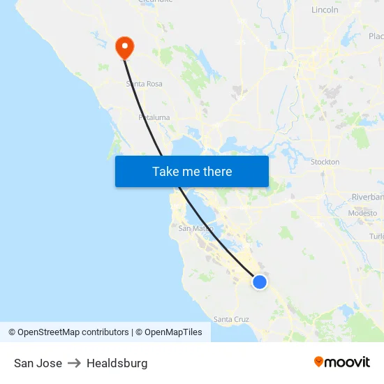 San Jose to Healdsburg map