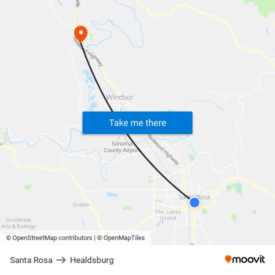 Santa Rosa to Healdsburg map