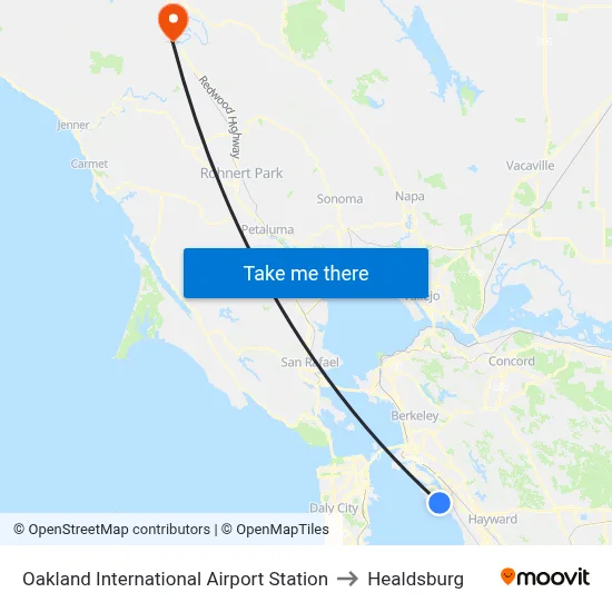 Oakland International Airport Station to Healdsburg map
