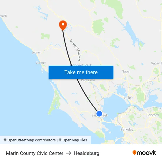 Marin County Civic Center to Healdsburg map