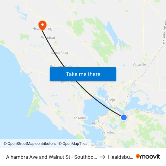 Alhambra Ave and Walnut St - Southbound to Healdsburg map