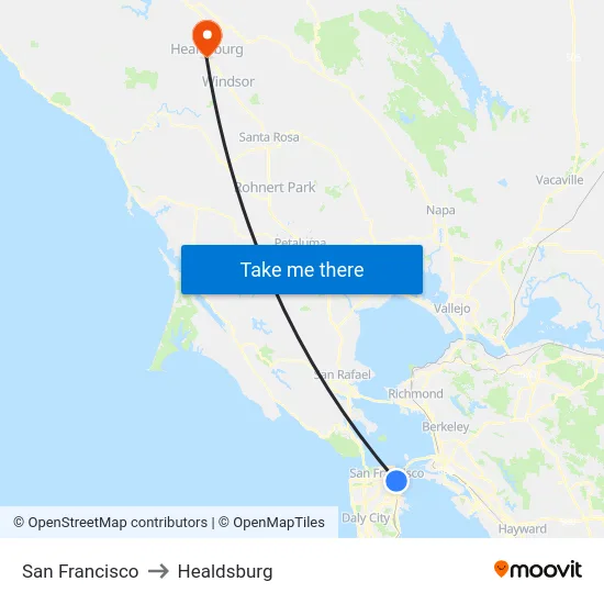 San Francisco to Healdsburg map