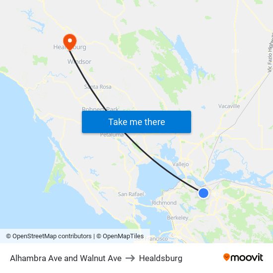 Alhambra Ave and Walnut Ave to Healdsburg map