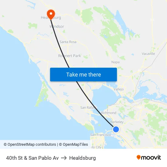 40th St & San Pablo Av to Healdsburg map