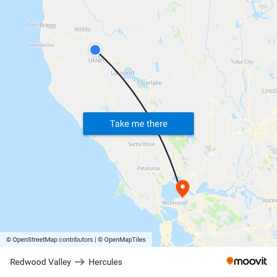 Redwood Valley to Hercules map