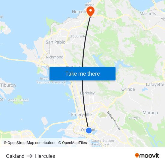 Oakland to Hercules map