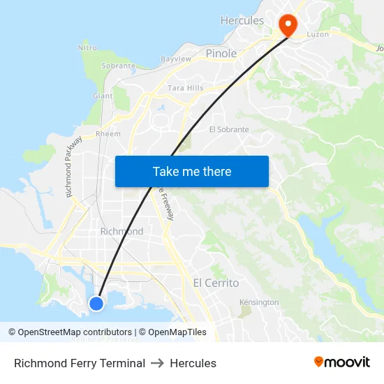 Richmond Ferry Terminal to Hercules map