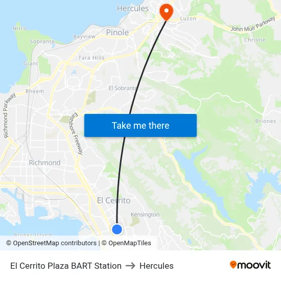 El Cerrito Plaza BART Station to Hercules map