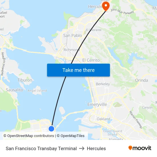 San Francisco Transbay Terminal to Hercules map