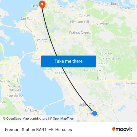 Fremont Station BART to Hercules map