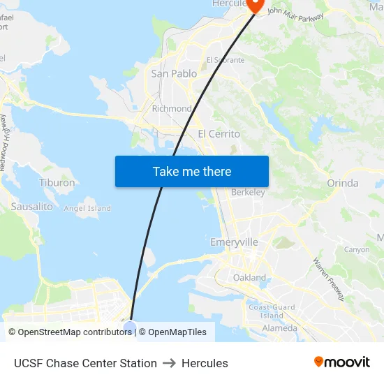 UCSF Chase Center Station to Hercules map