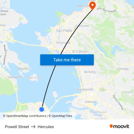 Powell Street to Hercules map