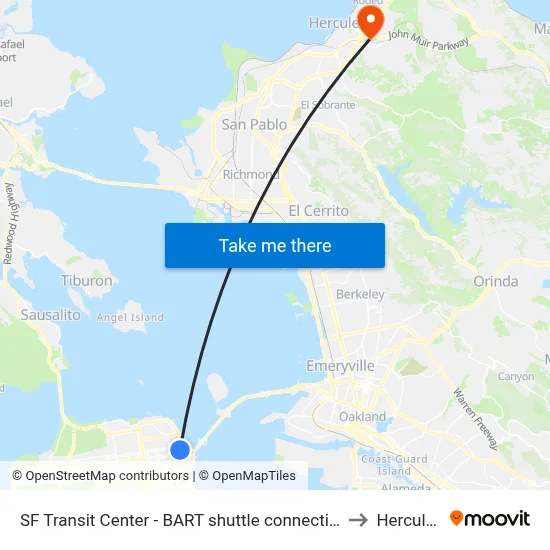 SF Transit Center - BART shuttle connection to Hercules map