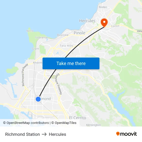 Richmond Station to Hercules map