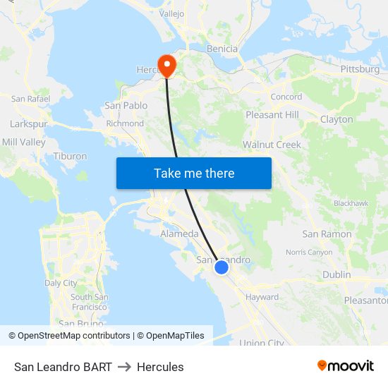 San Leandro BART to Hercules map