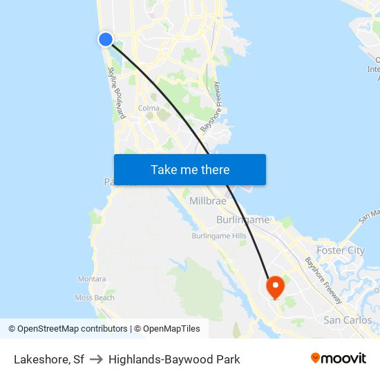 Lakeshore, Sf to Highlands-Baywood Park map