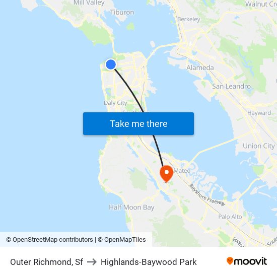 Outer Richmond, Sf to Highlands-Baywood Park map