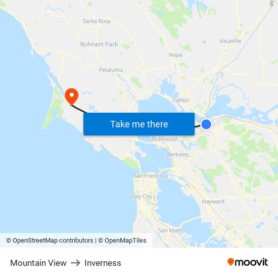 Mountain View to Inverness map