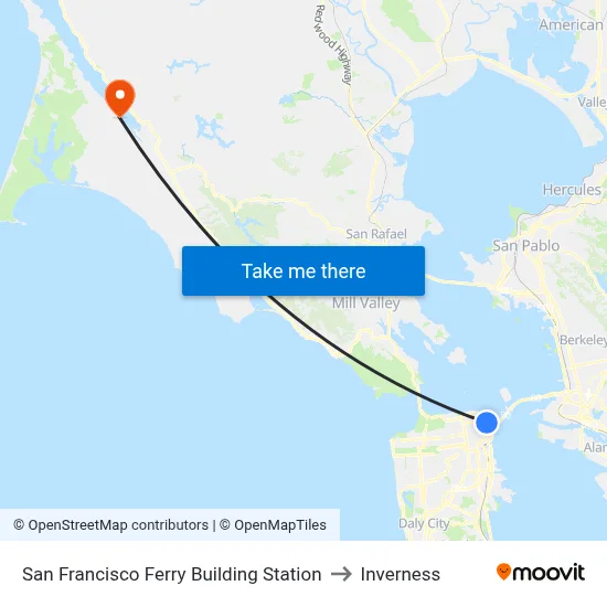 San Francisco Ferry Building Station to Inverness map